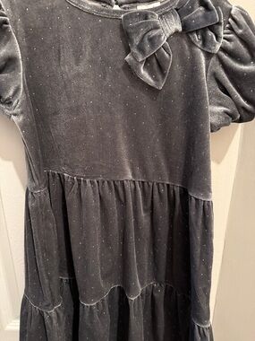 Janie and Jack Charcoal Velvet Bow Tiered Dress